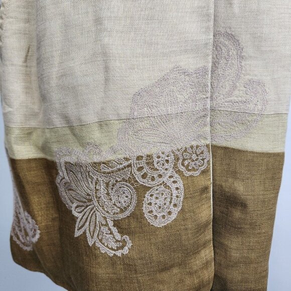 J. Jill Long Linen Coat M Beige Brown Embroidered 3/4 Sleeve Two Button Neutral - Picture 7 of 13